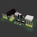 Industrial Equipment Circuit Board Featuring Green Substrate Yellow Connectors Black Components White Square Modules