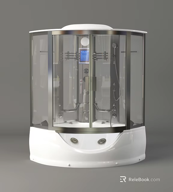 Modern Shower Sauna with Transparent Glass Door White Base and Control Panel 3d model 