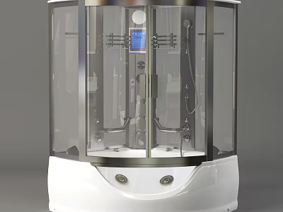 Modern Shower Sauna with Transparent Glass Door White Base and Control Panel 3d model
