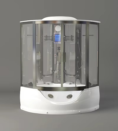 Modern Shower Sauna with Transparent Glass Door White Base and Control Panel 3d model