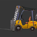 Yellow Industrial Forklift With Blue Frame Black Seat And Orange Accents