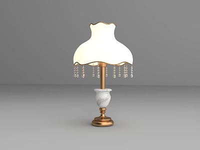 Elegant Table Lamp With White Lampshade Tassels And Vase Shaped Gold Base 3d model