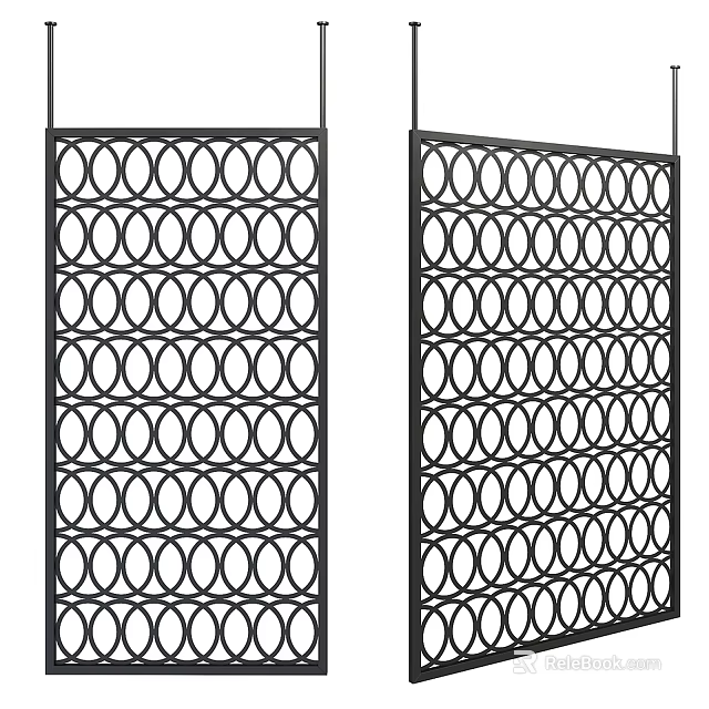 Black Metal Room Divider With Circular Hoop Patterns For Stylish Indoor Space 3d model 