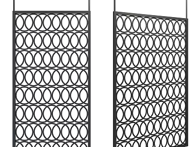 Black Metal Room Divider With Circular Hoop Patterns For Stylish Indoor Space 3d model
