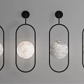 Four Modern Wall Lamps with Black Metal Frames and Moon Texture Shades on Gray Wall