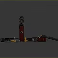 Black Pistol With Red Grip Disassembled Parts Including Magazine And Barrel Detailed Close Up View