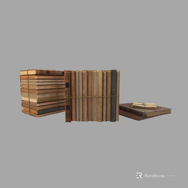 Vintage Stacked Books Collection With Bound Piles And Various Colored Covers 3d model 