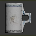 White Ceramic Cup With Blue Decorative Trimming Double Handles and Brownish Marks 3d model