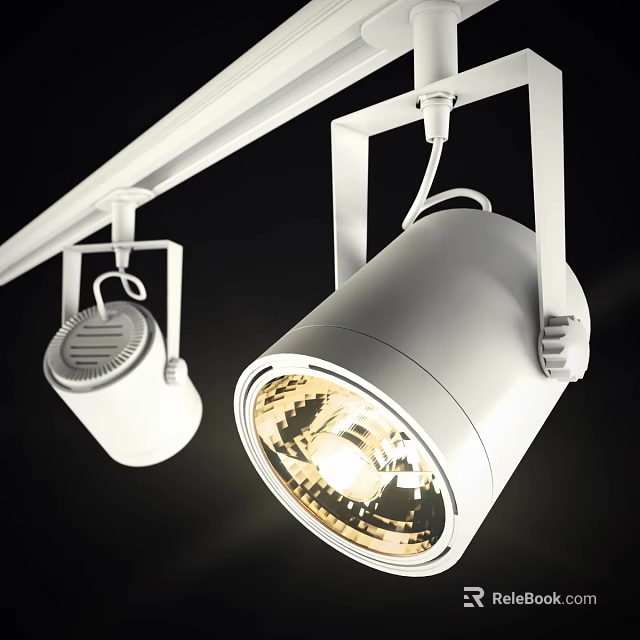 Modern White Track Mounted Bright Downlights And Spotlights For Interior Lighting 3d model 