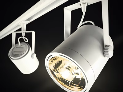 Modern White Track Mounted Bright Downlights And Spotlights For Interior Lighting 3d model