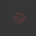 Red Particle Sphere Composed Of Small Red Dots Against Dark Background With Reflection Below