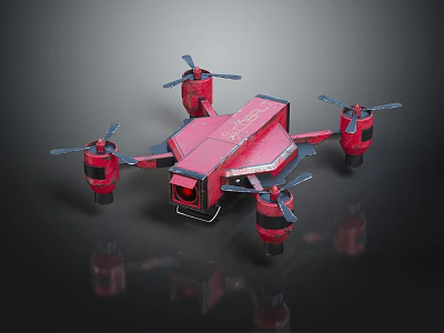 Red Quadcopter Drone With Modern Design And Four Rotating Propellers 3d model