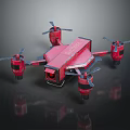 Red Quadcopter Drone With Modern Design And Four Rotating Propellers