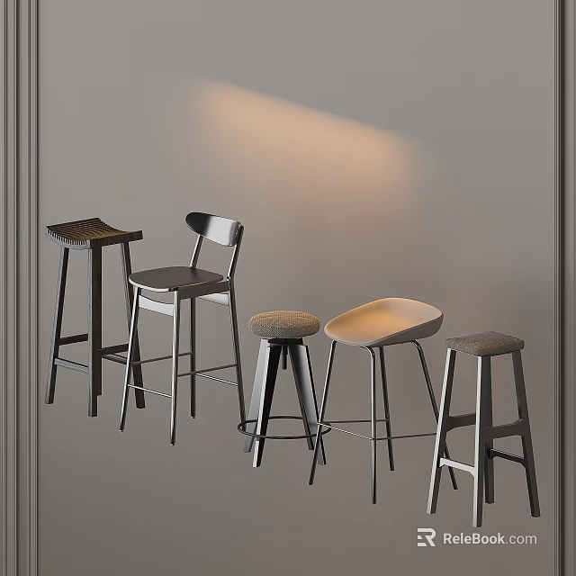 Modern Bar Stools In Different Styles With Metal Legs And Soft Seats 3d model 