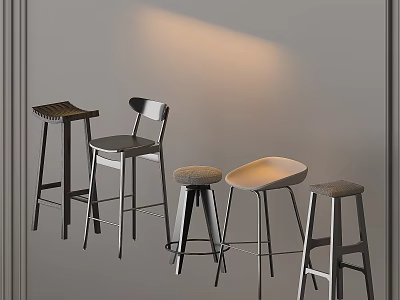Modern Bar Stools In Different Styles With Metal Legs And Soft Seats 3d model