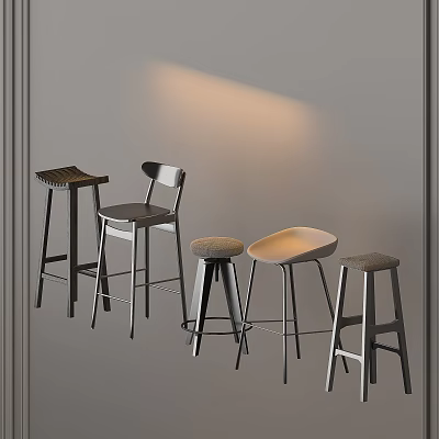Modern Bar Stools In Different Styles With Metal Legs And Soft Seats 3d model