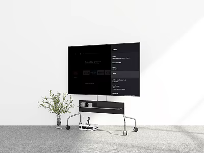 Modern TV Display On Rolling Stand With Screen Interface And Green Plant 3d model