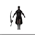 Fantasy Female Warrior in Black Armor Wielding Creature Decorated Sword and Intricate Gear