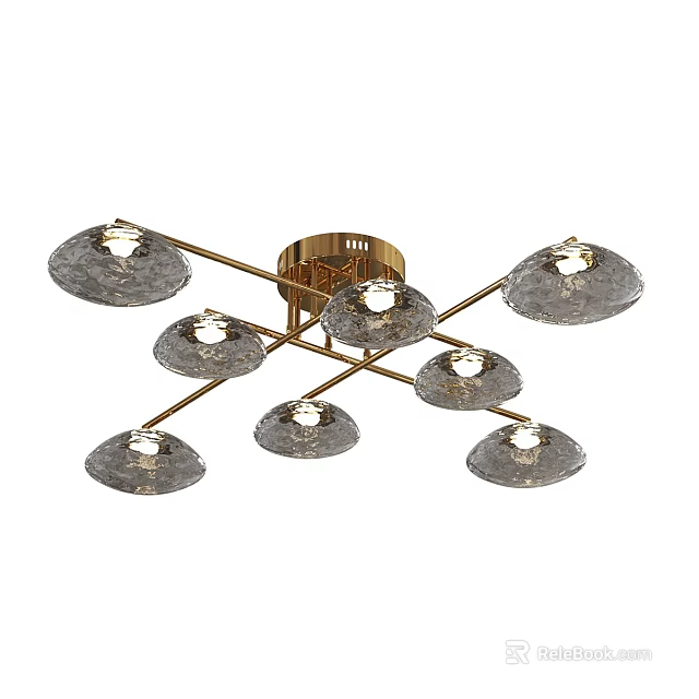 Modern Multi Light Ceiling Light With Glass Shades And Golden Frame 3d model