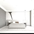 Modern Minimalist Bedroom Interior With Platform Bed Wardrobe Pendant Light And Natural Light