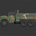 Military Cargo Truck With Green Brown Camouflage Open Bed And 6x6 Wheels
