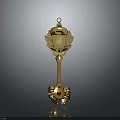 Golden Decorative Household Item With Lotus Shaped Top Long Handle and Base