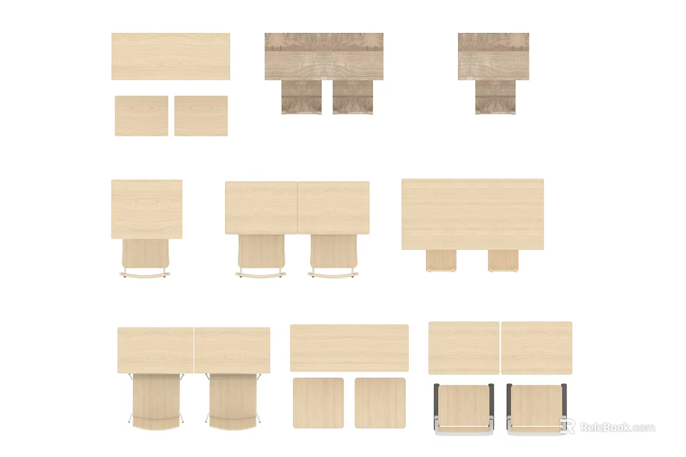 Various Wooden Desk Designs With Different Styles Sizes And Storage Features 3d model