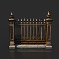Ornate Golden Fence With Carved Patterns Spiked Top And Decorative Stone Base
