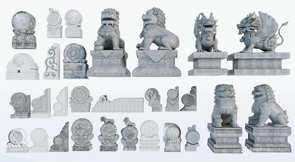 Stone and Wood Decorative Carvings Sculptures and Architectural Pieces for Home Decor 3d model 