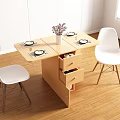 Modern Wooden Dining Table Set With Drawers White Chairs And Flower Vase