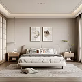 Minimalist Bedroom Interior With Wooden Lattice Doors Two Framed Artworks And Simple Bed Frame