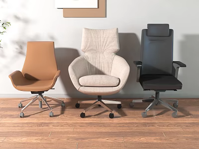 Stylish Modern Office Chairs with Wheels in Multiple Colors and Comfortable Design 3d model