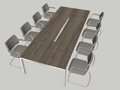 Modern Wooden Conference Table With Metal Frame And Gray Office Chairs 3d model