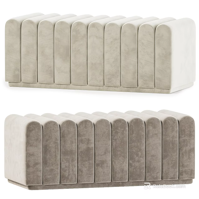 Beige Upholstered Modern Sofa Bench With Vertical Tufted Design And Clean Lines 3d model 