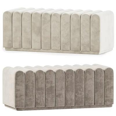 Beige Upholstered Modern Sofa Bench With Vertical Tufted Design And Clean Lines 3d model