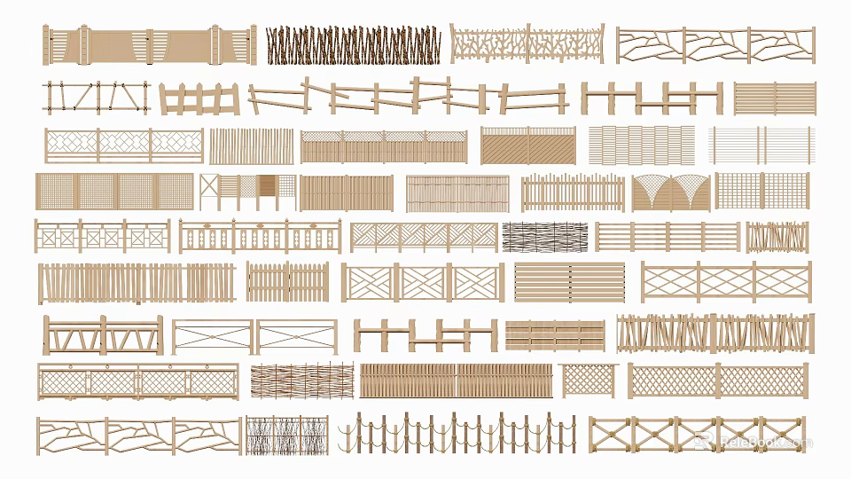 Collection of Decorative Fence Designs Featuring Various Patterns and Styles 3d model 