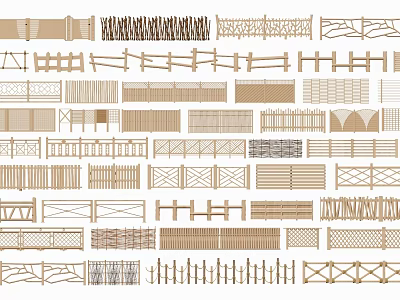 Collection of Decorative Fence Designs Featuring Various Patterns and Styles 3d model