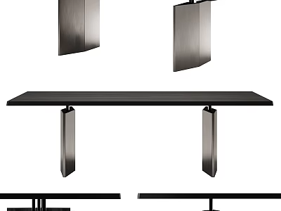 Modern Minimalist Dining Table With Black Tabletop Metal Legs And Hanging Pendant Lights 3d model