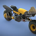 Yellow And Black Modern Motorcycle With Large Tires Spring Suspension And Round Headlight