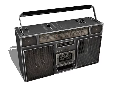 Vintage Black Boombox With Handle Speaker Grilles And Cassette Player Design 3d model