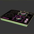 Modern Black Gas Hob With Two Burners Two Induction Zones Control Knobs And Sleek Surface 3d model