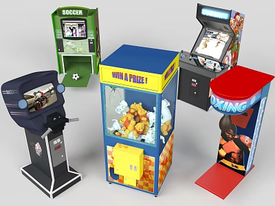 Interactive Fun Arcade Game Machines Featuring Soccer Claw Boxing And Racing Simulator 3d model
