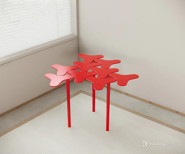 Red Abstract Leaf Shaped Side Table With Slender Legs In Room Corner 3d model