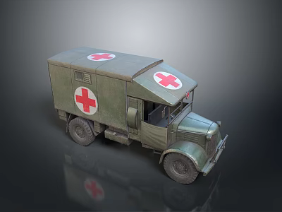 Military Green Medical Tank Model with Red Cross Markings and Classic Design 3d model