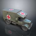 Military Green Medical Tank Model with Red Cross Markings and Classic Design