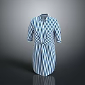 Blue And White Striped Collared Shirt Dress With Three Quarter Sleeves Classic Design