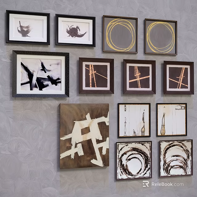 Framed Abstract Paintings Wall Display With Various Patterns And Modern Art 3d model 