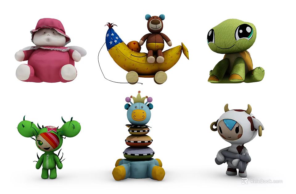 Cute Colorful Stuffed Plush Toys With Various Animal Designs For Kids Playtime 3d model 