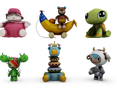 Cute Colorful Stuffed Plush Toys With Various Animal Designs For Kids Playtime 3d model