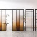 Modern Glass Sliding Doors With Gradient Frosted And Grid Patterns In Interior Space 3d model